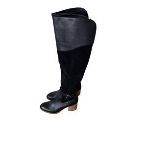 Marc Fisher Boots Womens Size 8M Black Suede Leather Knee High Block Heel Zip